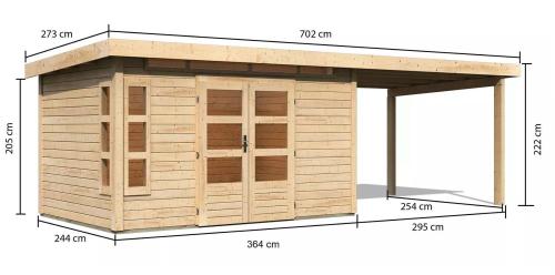 dřevěný domek KARIBU KASTORF 7 + přístavek 320 cm (31556) natur