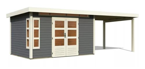 dřevěný domek KARIBU KASTORF 7 + přístavek 320 cm (31557) terragrau