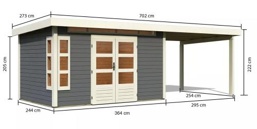 dřevěný domek KARIBU KASTORF 7 + přístavek 320 cm (31557) terragrau