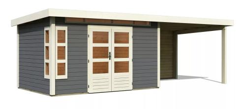 dřevěný domek KARIBU KASTORF 7 + přístavek 320 cm včetně zadní stěny (31559) terragrau