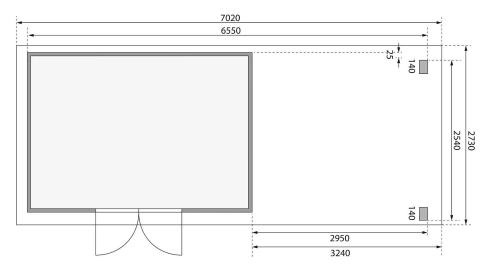 dřevěný domek KARIBU KASTORF 7 + přístavek 320 cm včetně zadní stěny (31559) terragrau