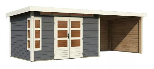 dřevěný domek KARIBU KASTORF 7 + přístavek 320 cm včetně zadní a boční stěny (31561) terragrau