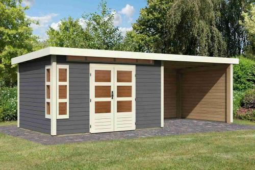 dřevěný domek KARIBU KASTORF 7 + přístavek 320 cm včetně zadní a boční stěny (31561) terragrau