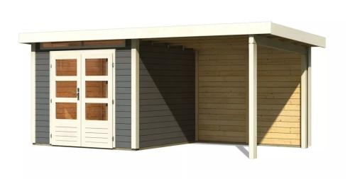 dřevěný domek KARIBU KANDERN 3 + přístavek 235 cm včetně zadní stěny (23613) terragrau