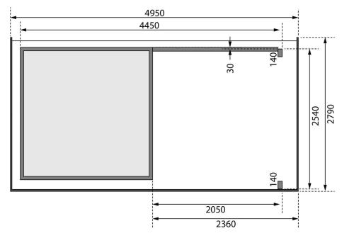 dřevěný domek KARIBU KANDERN 3 + přístavek 235 cm včetně zadní stěny (23613) terragrau