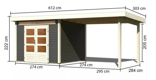 dřevěný domek KARIBU KANDERN 6 + přístavek 320 cm (9239) terragrau