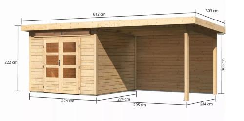 dřevěný domek KARIBU KANDERN 6 + přístavek 320 cm včetně zadní stěny (9240) natur