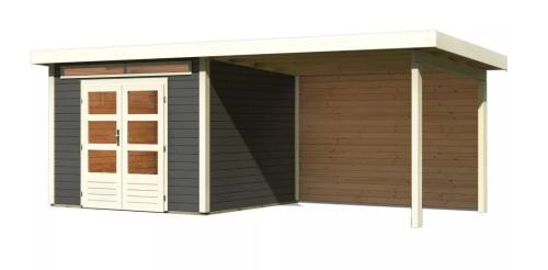 dřevěný domek KARIBU KANDERN 6 + přístavek 320 cm včetně zadní stěny (9241) terragrau