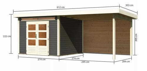 dřevěný domek KARIBU KANDERN 6 + přístavek 320 cm včetně zadní stěny (9241) terragrau