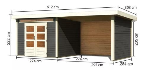 dřevěný domek KARIBU KANDERN 6 + přístavek 320 cm včetně zadní a boční stěny (9242) terragrau