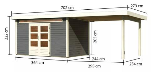 dřevěný domek KARIBU KANDERN 7 + přístavek 320 cm (9247) terragrau
