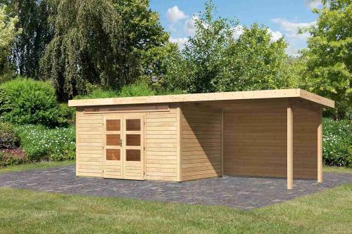 dřevěný domek KARIBU KANDERN 7 + přístavek 320 cm včetně zadní stěny (9248) natur