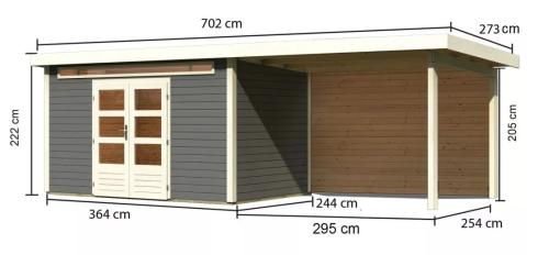 dřevěný domek KARIBU KANDERN 7 + přístavek 320 cm včetně zadní stěny (9249) terragrau