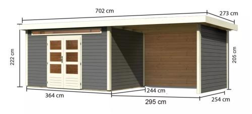 dřevěný domek KARIBU KANDERN 7 + přístavek 320 cm včetně zadní a boční stěny (9256) terragrau
