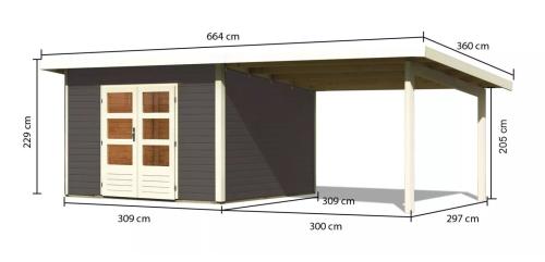 dřevěný domek KARIBU NORTHEIM 3 + přístavek 330 cm (91468) terragrau