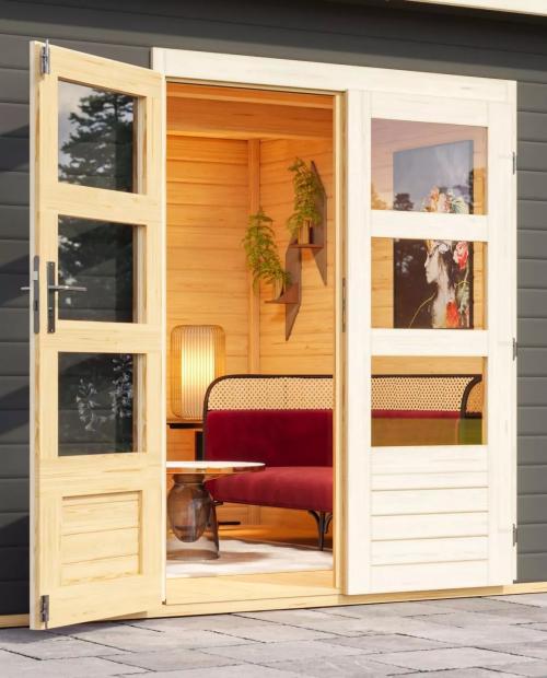 dřevěný domek KARIBU NORTHEIM 3 + přístavek 330 cm (91468) terragrau