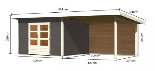 dřevěný domek KARIBU NORTHEIM 3 + přístavek 330 cm včetně zadní stěny (9272) terragrau