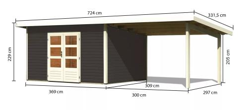 dřevěný domek KARIBU NORTHEIM 4 + přístavek 330 cm (91472) terragrau