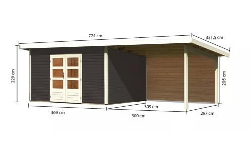 dřevěný domek KARIBU NORTHEIM 4 + přístavek 330 cm včetně zadní stěny (9274) terragrau