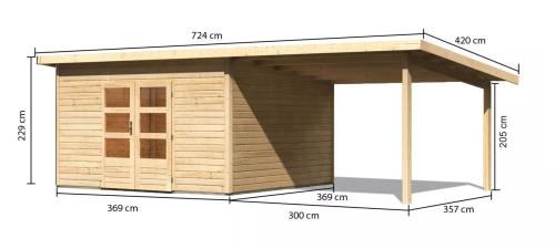 dřevěný domek KARIBU NORTHEIM 5 + přístavek 330 cm (91475) natur