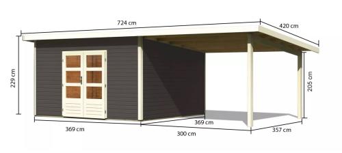 dřevěný domek KARIBU NORTHEIM 5 + přístavek 330 cm (91476) terragrau
