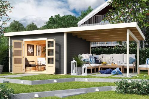 dřevěný domek KARIBU NORTHEIM 5 + přístavek 330 cm (91476) terragrau