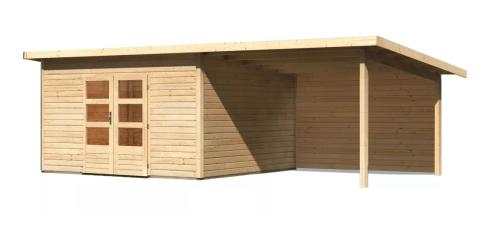 dřevěný domek KARIBU NORTHEIM 5 + přístavek 330 cm včetně zadní stěny (9275) natur