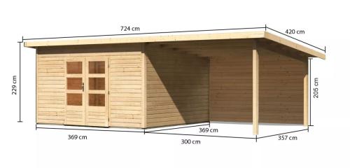 dřevěný domek KARIBU NORTHEIM 5 + přístavek 330 cm včetně zadní stěny (9275) natur