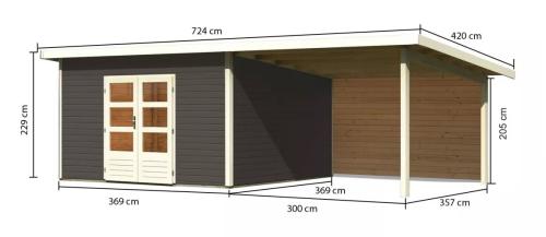dřevěný domek KARIBU NORTHEIM 5 + přístavek 330 cm včetně zadní stěny (9276) terragrau