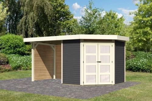 dřevěný domek KARIBU GOLDENDORF 3 + přístavek 240 cm včetně zadní a boční stěny (78245) terragrau