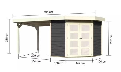dřevěný domek KARIBU GOLDENDORF 3 + přístavek 280 cm (78247) terragrau