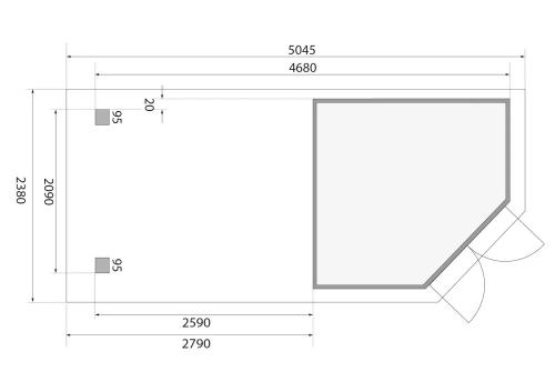dřevěný domek KARIBU GOLDENDORF 3 + přístavek 280 cm (78247) terragrau