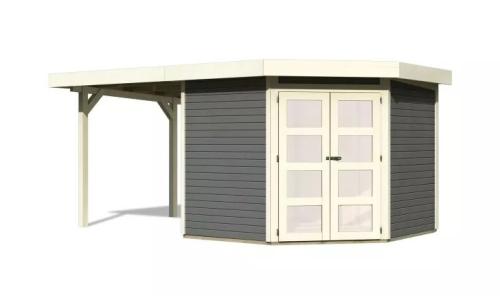 dřevěný domek KARIBU GOLDENDORF 5 + přístavek 240 cm (78251) terragrau