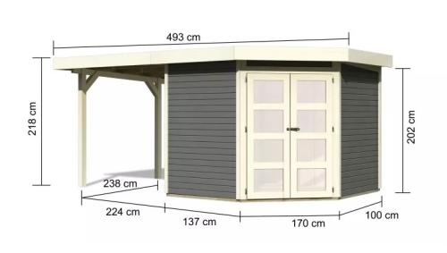 dřevěný domek KARIBU GOLDENDORF 5 + přístavek 240 cm (78251) terragrau