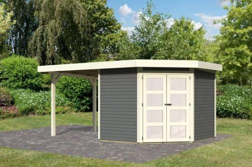 dřevěný domek KARIBU GOLDENDORF 5 + přístavek 240 cm (78251) terragrau