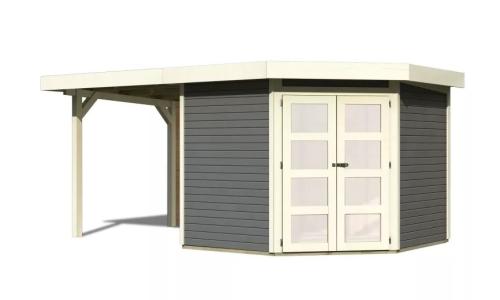 dřevěný domek KARIBU GOLDENDORF 5 + přístavek 240 cm včetně zadní stěny (8869) terragrau