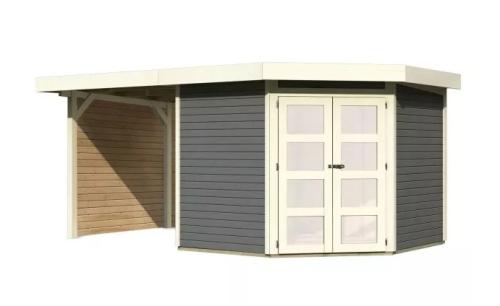 dřevěný domek KARIBU GOLDENDORF 5 + přístavek 240 cm včetně zadní a boční stěny (78253) terragrau