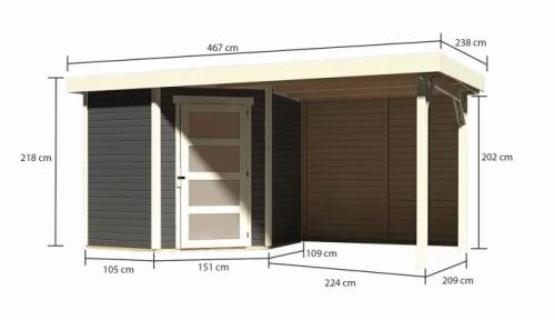 dřevěný domek KARIBU SCHWANDORF 3 + přístavek včetně zadní stěny 240 cm (9211) terragrau