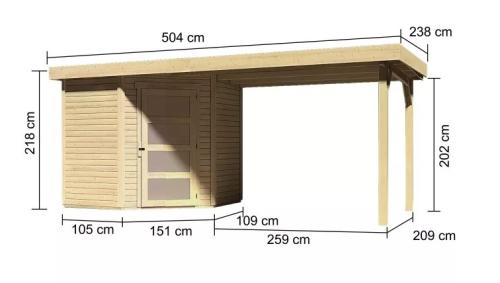 dřevěný domek KARIBU SCHWANDORF 3 + přístavek 280 cm (77742) natur