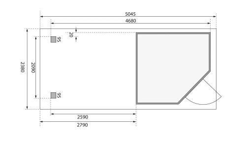 dřevěný domek KARIBU SCHWANDORF 3 + přístavek 280 cm včetně zadní stěny (9213) terragrau