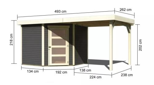 dřevěný domek KARIBU SCHWANDORF 5 + přístavek 240 cm (77747) terragrau