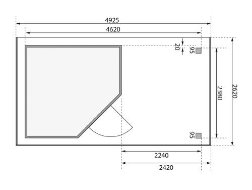 dřevěný domek KARIBU SCHWANDORF 5 + přístavek 240 cm (77747) terragrau