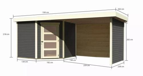 dřevěný domek KARIBU SCHWANDORF 5 + přístavek 280 cm včetně zadní a boční stěny (9220) terragrau