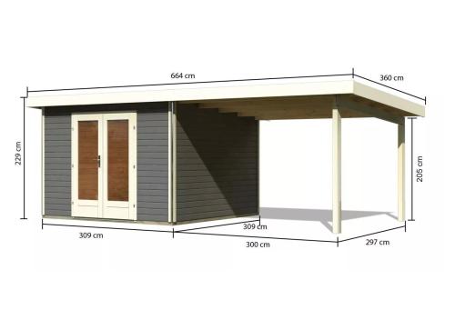 dřevěný domek KARIBU RADEBURG 1 + přístavek 330 cm (31465) terragrau