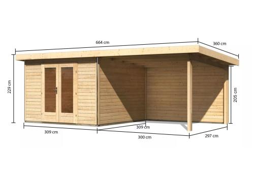 dřevěný domek KARIBU RADEBURG 1 + přístavek 330 cm včetně zadní stěny (31472) natur
