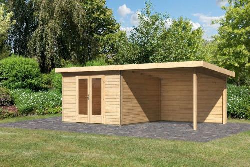 dřevěný domek KARIBU RADEBURG 1 + přístavek 330 cm včetně zadní stěny (31472) natur