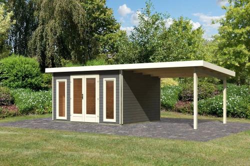 dřevěný domek KARIBU RADEBURG 2 + přístavek 330 cm (31481) terragrau