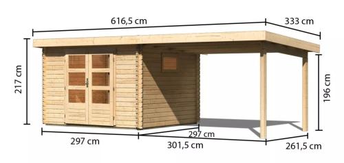 dřevěný domek KARIBU TRITTAU 3 + přístavek 330 cm (10045) natur