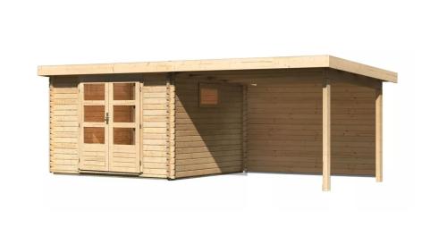 dřevěný domek KARIBU TRITTAU 3 + přístavek 330 cm včetně zadní stěny (10047) natur