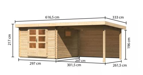 dřevěný domek KARIBU TRITTAU 3 + přístavek 330 cm včetně zadní stěny (10047) natur